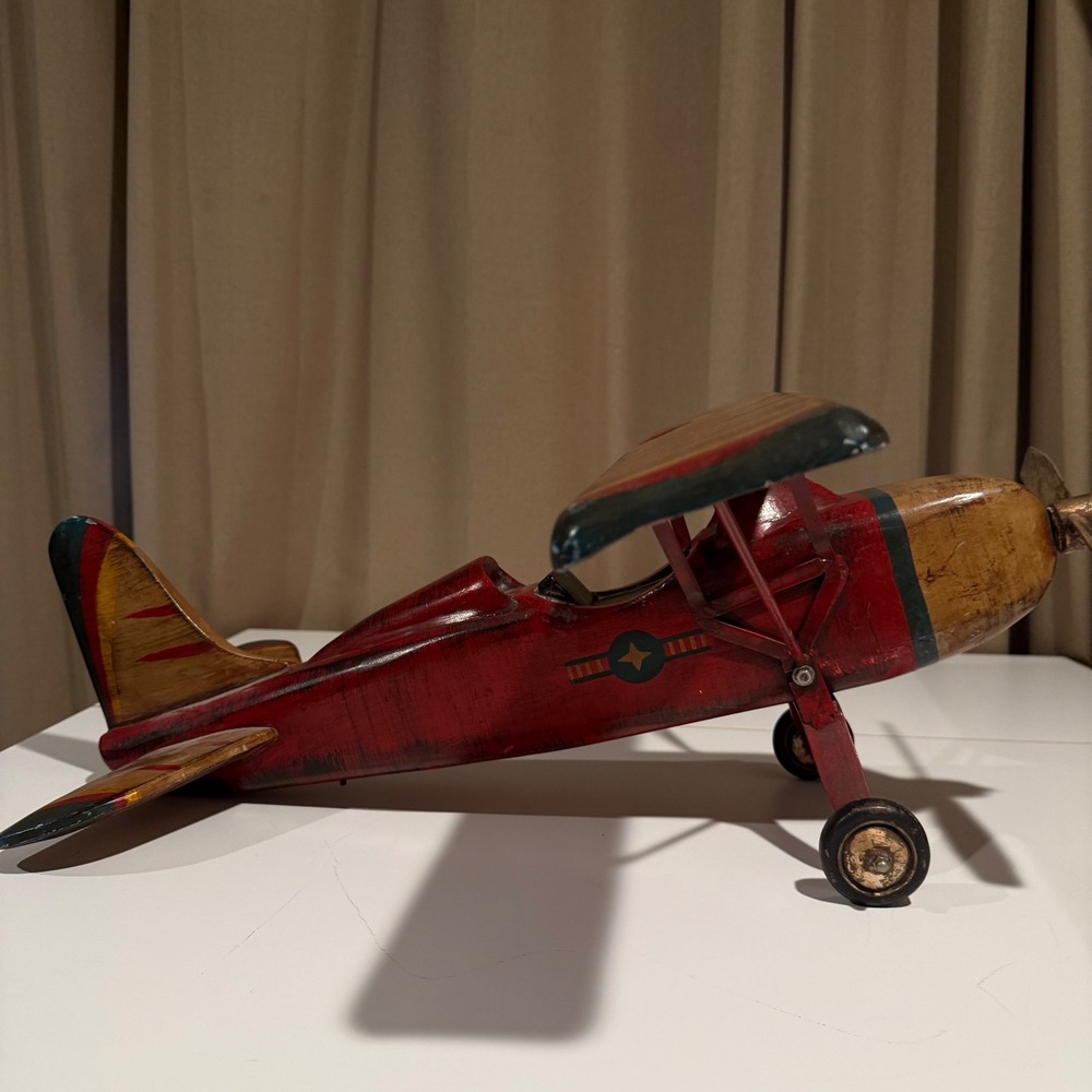 Vintage 1930's Wooden‎ Biplane Propeller Plane Display Decor Handmade